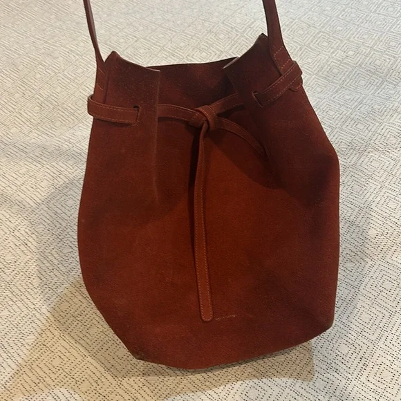 Mansur Gavriel Brick Red Suede Drawstring Hobo Bag